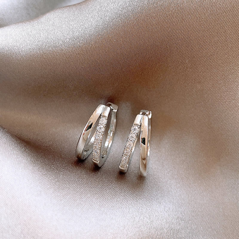 Simple Silver Rhinestone Double Layer Ear Cuff for Women Niche Earrings Exquisite Circle Earrings Accessories Wholesale