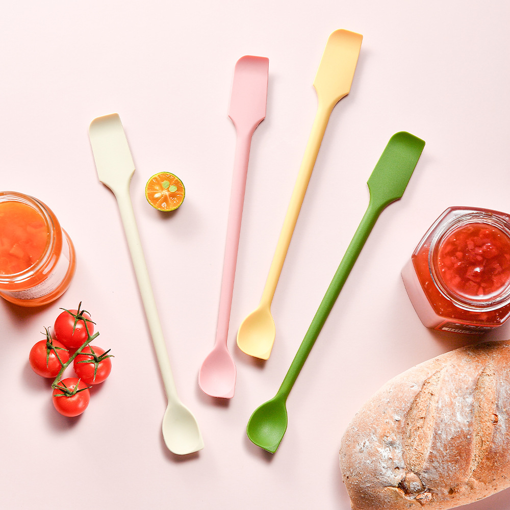 Silicone Scraper Jam Spatula Double-Ended Jam Scraper Spoon Household Kitchen Double-Ended Stirring Spoon Small Spoon