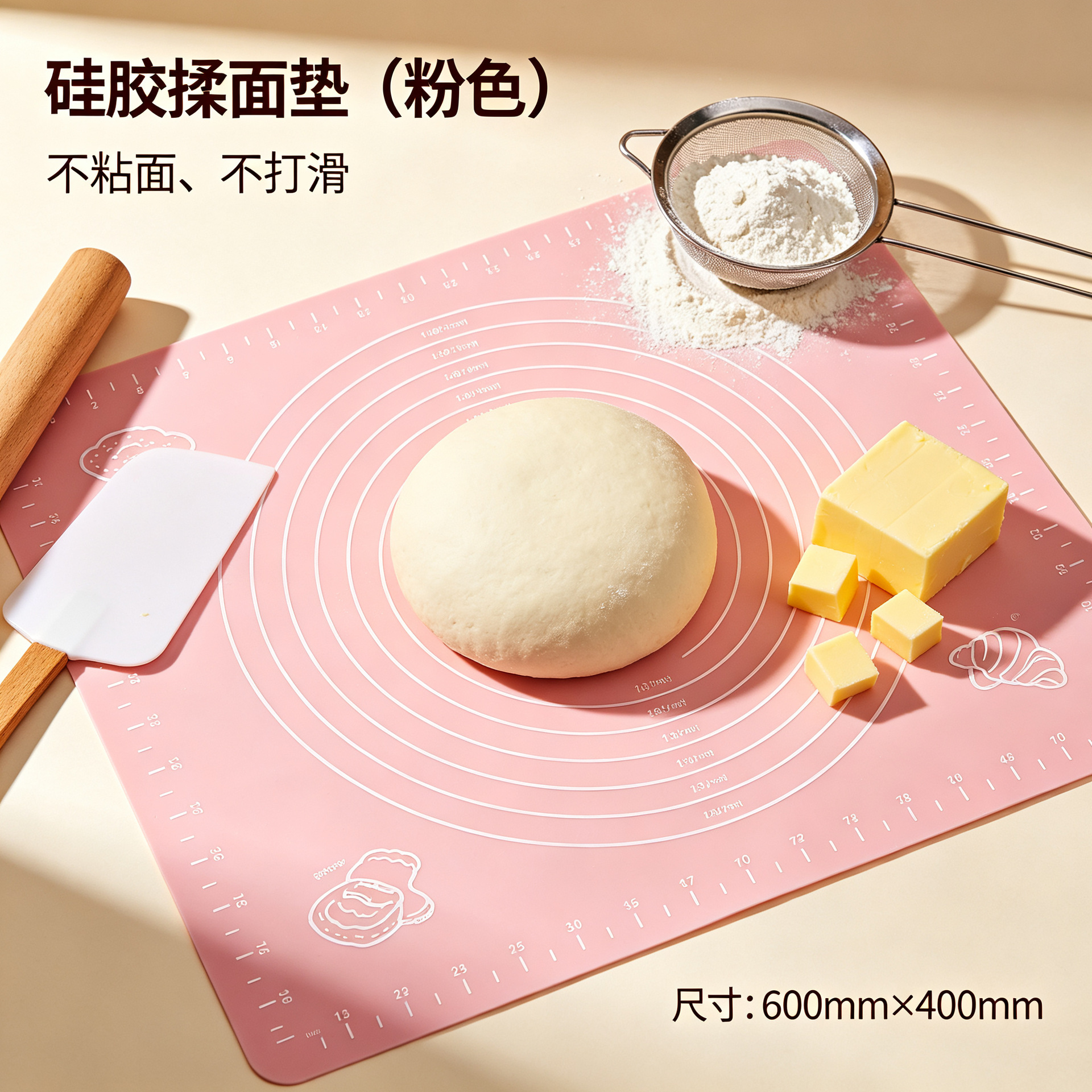 Food-grade silicone kneading mat, thickened non-slip non-stick with scale, home rolling mat