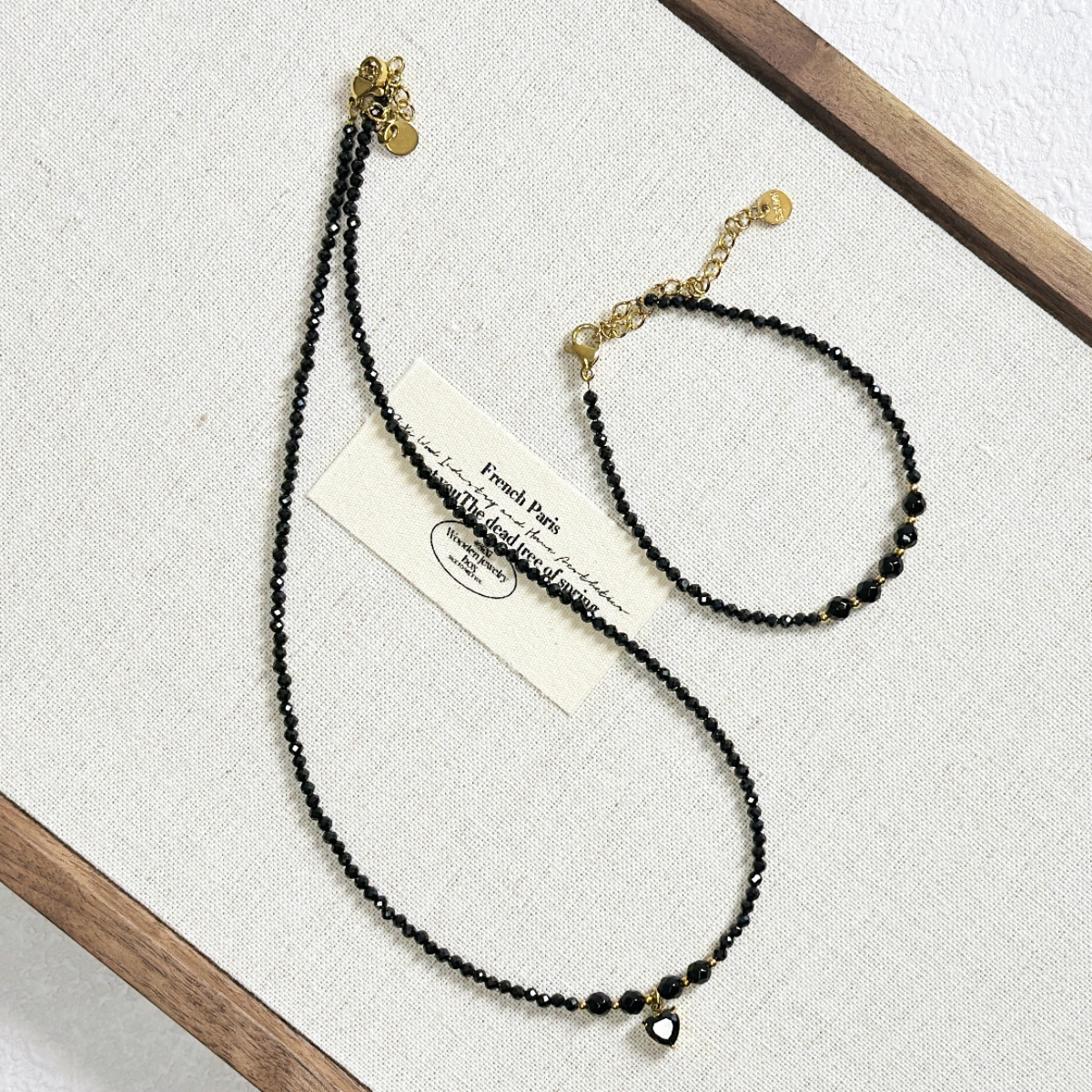 New Titanium Steel Love Black Spinel Necklace Women Agate Freshwater Pearl Crystal Collarbone Chain Sweater Chain