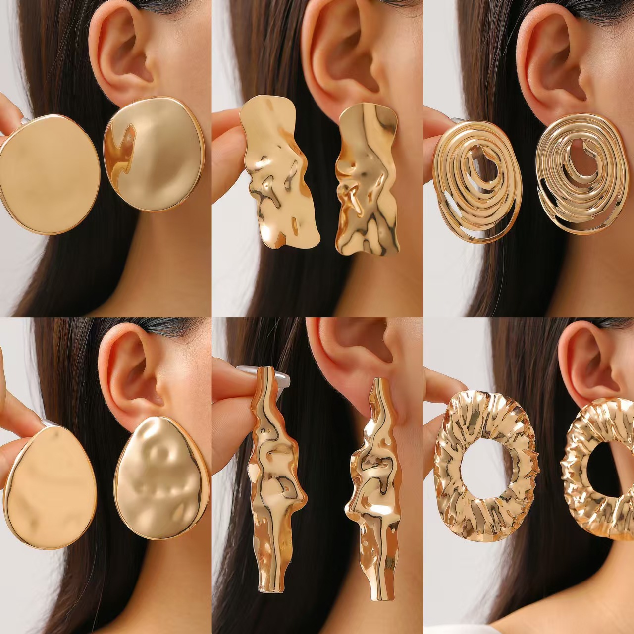 Liquid Lava Metal Heart Oval Earrings Geometric Irregular Wrinkle Earrings Accessories