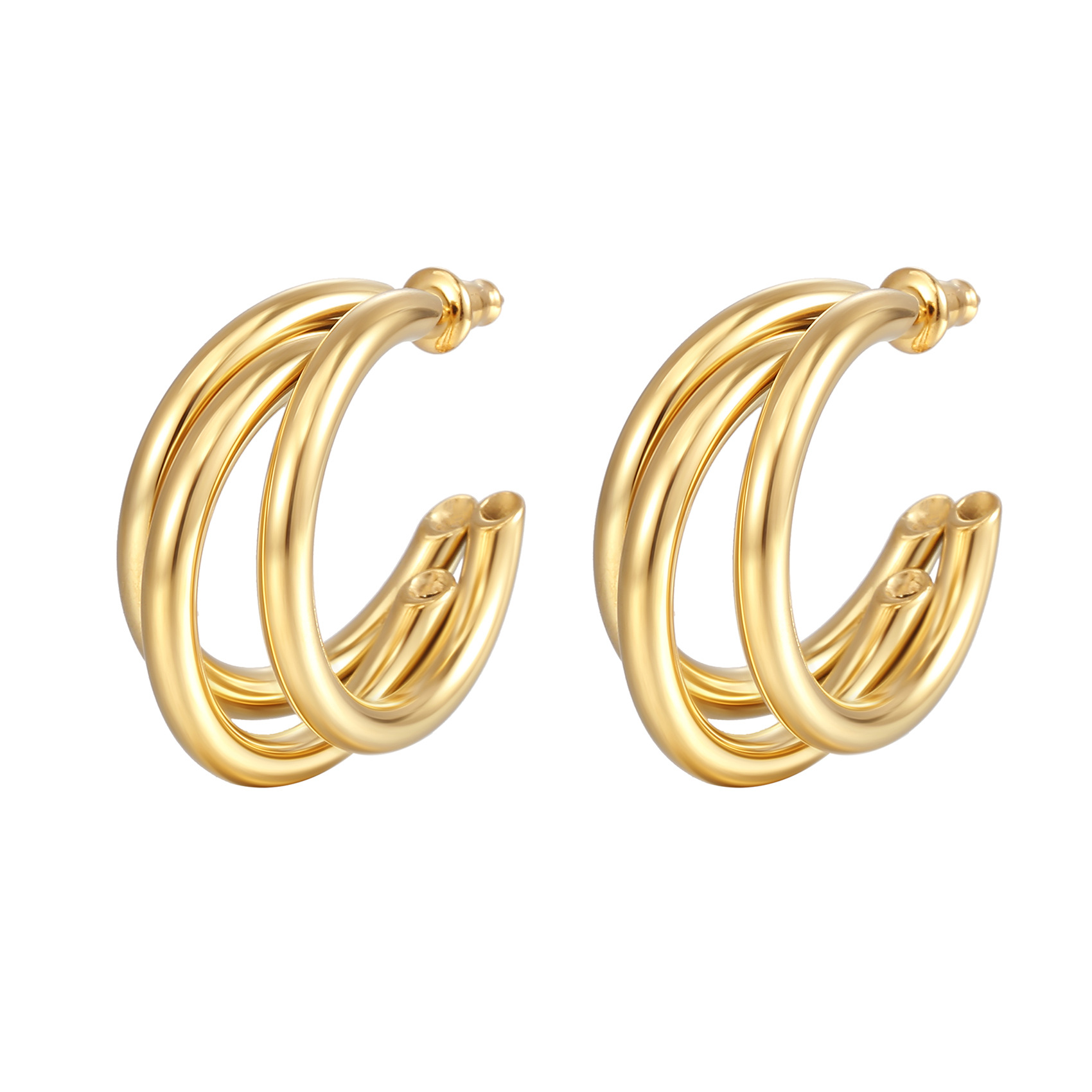 Titanium steel multi-layer C-shaped hoop earrings gold stainless steel ear clips geometric circle earrings