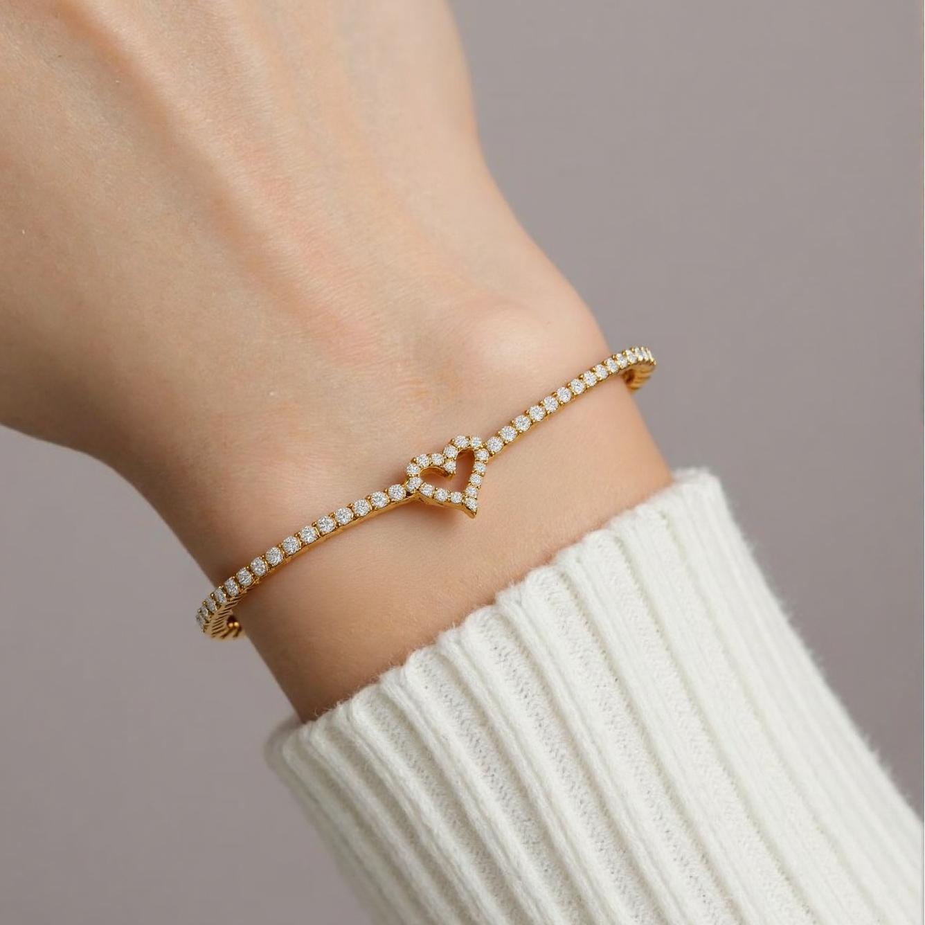 Full diamond stainless steel bracelet love tennis chain zircon row drill titanium steel bangle 18k gold