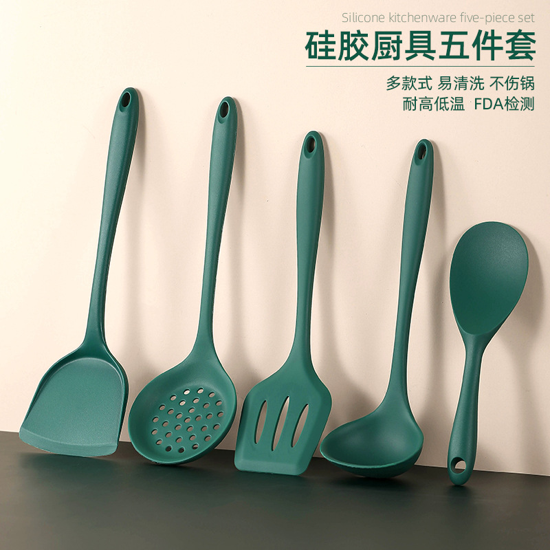 Dark Green Multicolor Avocado Silicone Kitchen Utensils Five-Piece Set Non-stick Pan Kitchenware Spoon Spatula Set Oil Control
