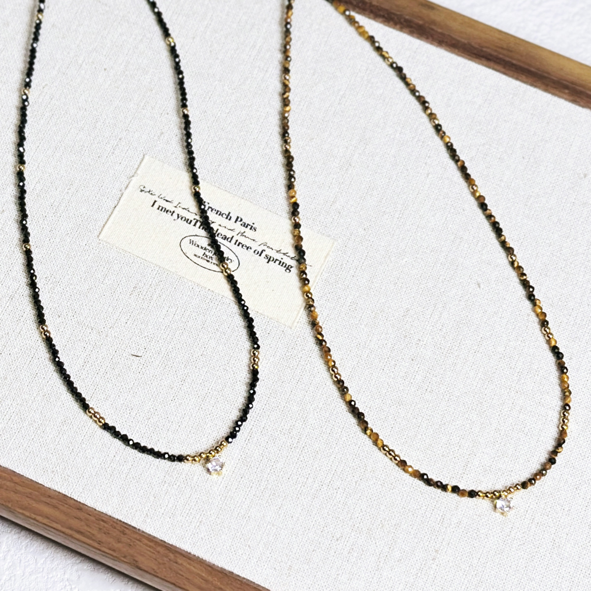 Small Natural Black Spinel Spacer Bead Necklace Tiger Eye Beaded Collarbone Chain Simple Necklace Women