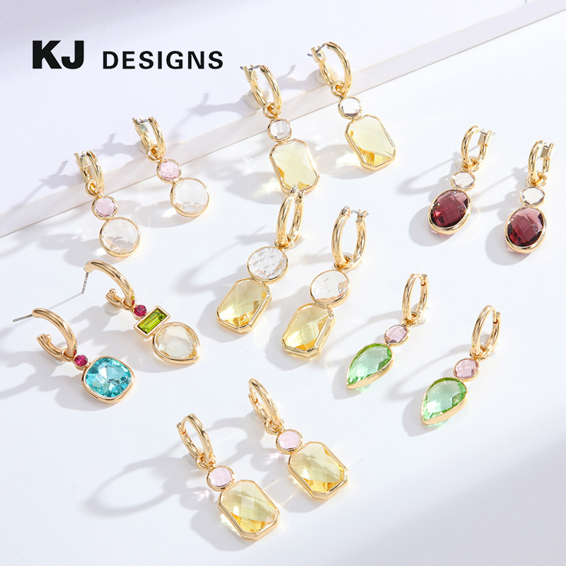 Kenjie faceted crystal bezel gold-plated hoops earrings for women geometric hoop earrings