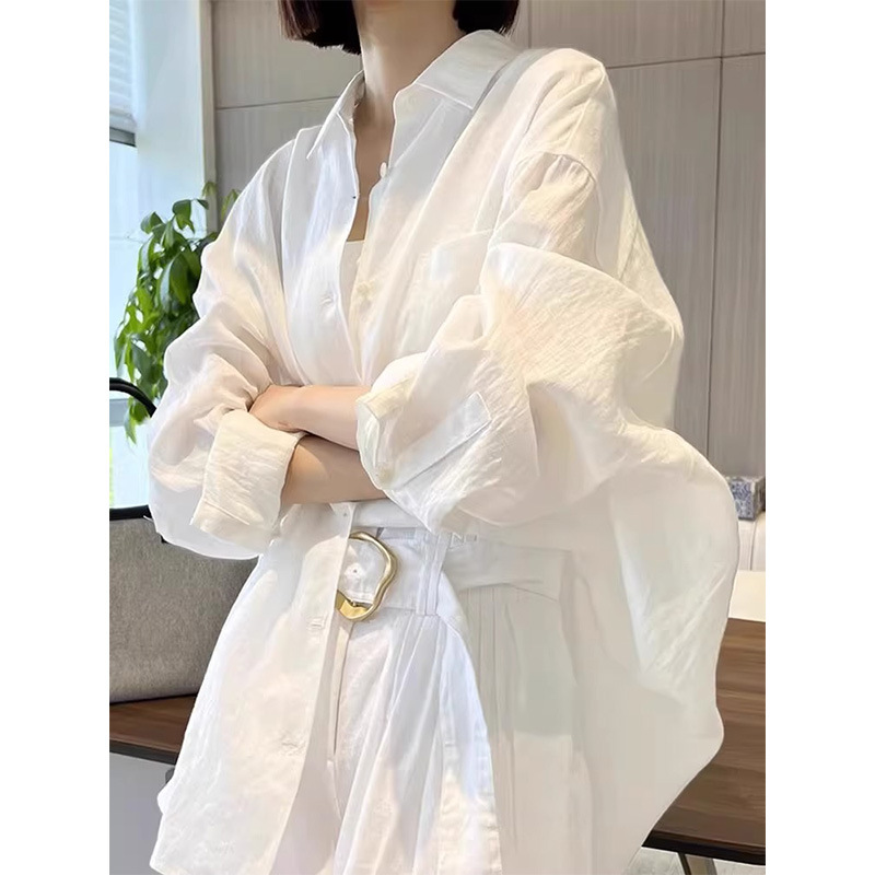 White Sun Protection Long Sleeve Shirt Jacket Women Summer Thin Cardigan Outerwear Blouse Top