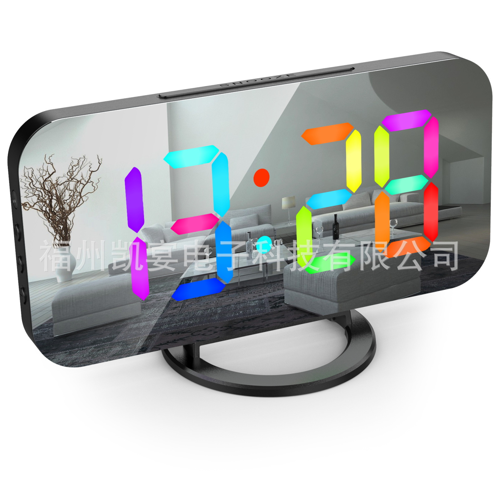 New RGB Colorful Large Screen Display Electronic Clock Dual USB Smart Mirror Alarm Clock