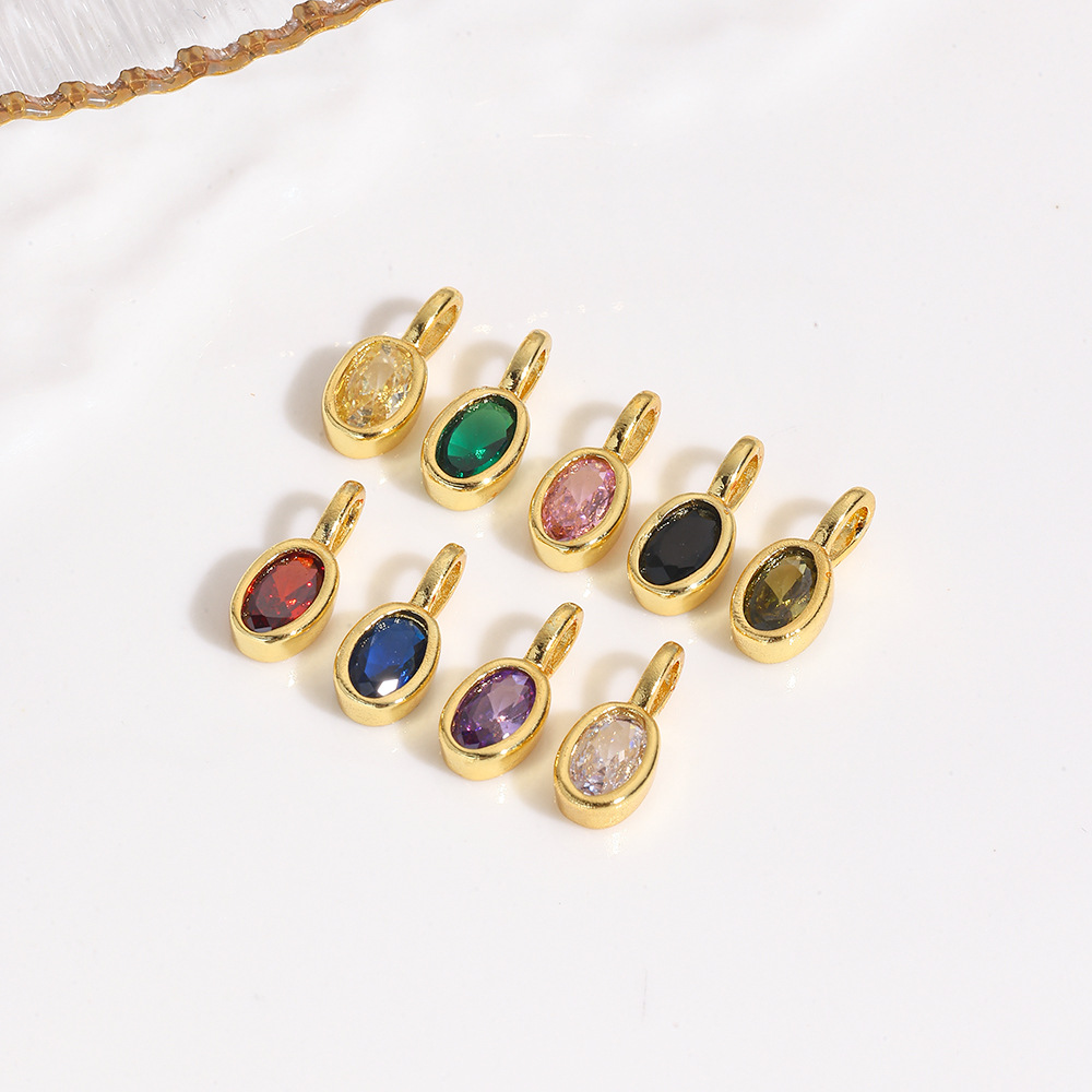 Fresh sweet geometric colored oval zircon small pendant, bracelet necklace DIY jewelry pendant accessories production