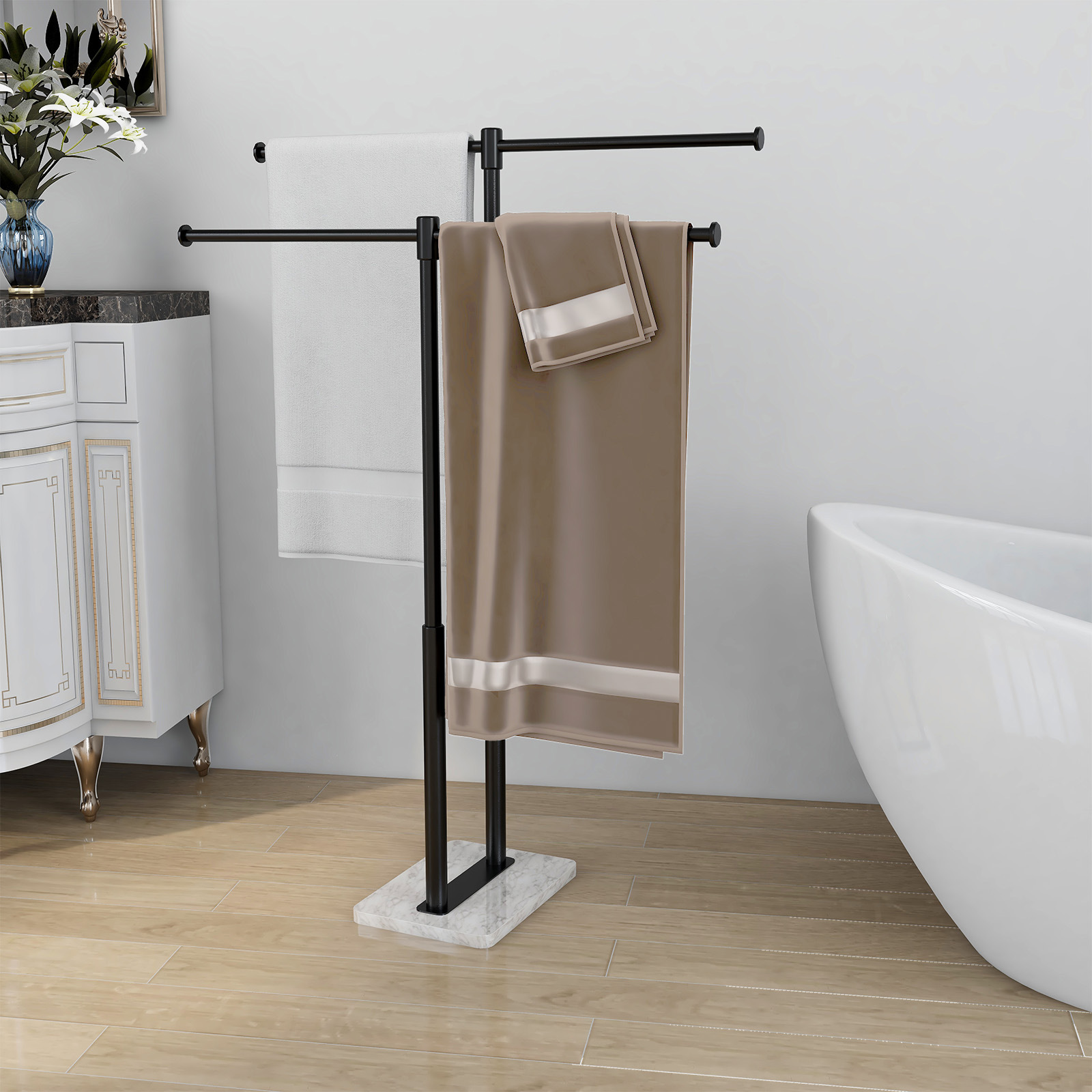 Multifunctional floor towel rack bathtub bath towel rack no-drilling vertical towel rack floor marble towel rack