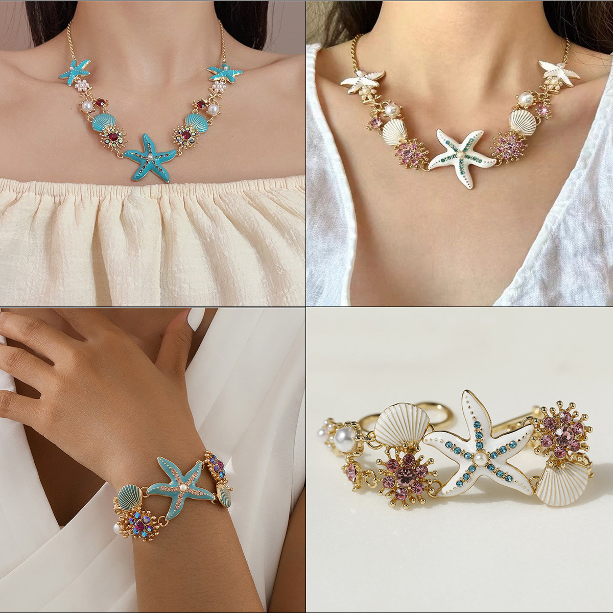 Ocean Vacation Style Starfish Shell Coral Necklace Bracelet Collarbone Chain Pendant Accessories