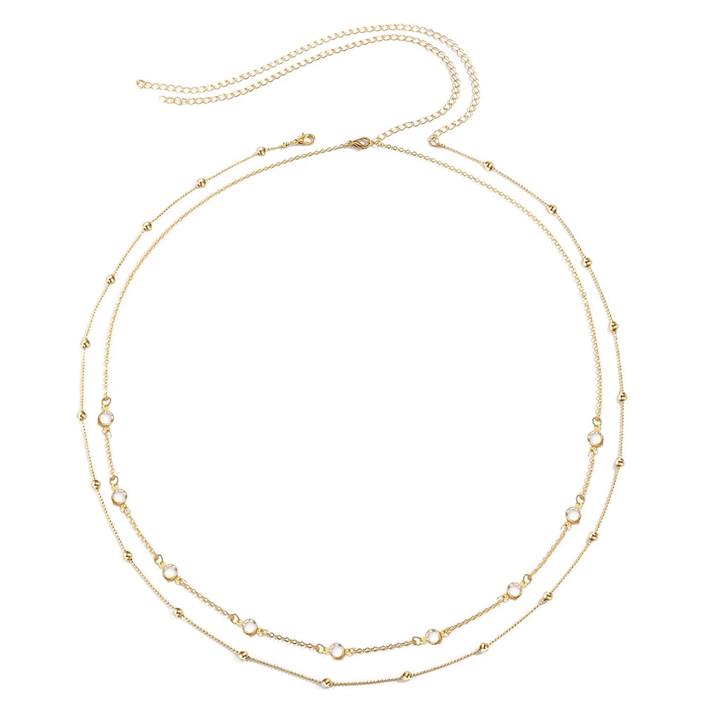 Exquisite sexy stainless steel crystal bead chain spliced double-layer waist chain, beach vacation accessory