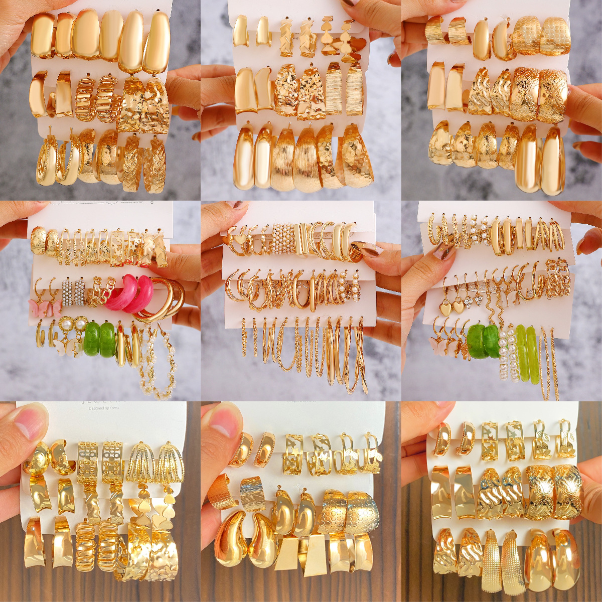 Geometric Earring Set Women Pearl Earring Hoop Earrings Card Set Alloy Earrings Set