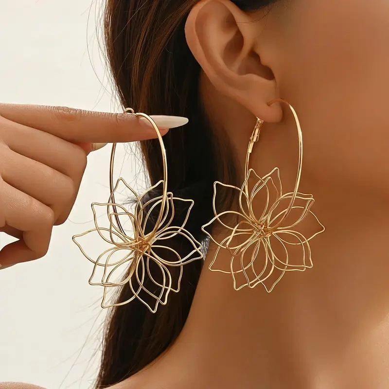 Hollow wire flower shape earrings Japanese and Korean minimalist iron wire flower ear drops ear accessories