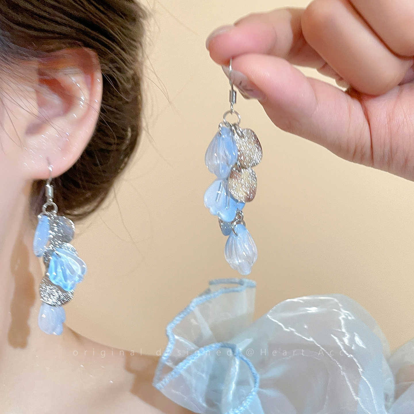 Cool Sense Gradient Blue Petal Shell Earrings Summer New Vacation Style Travel Photo Ear Accessories