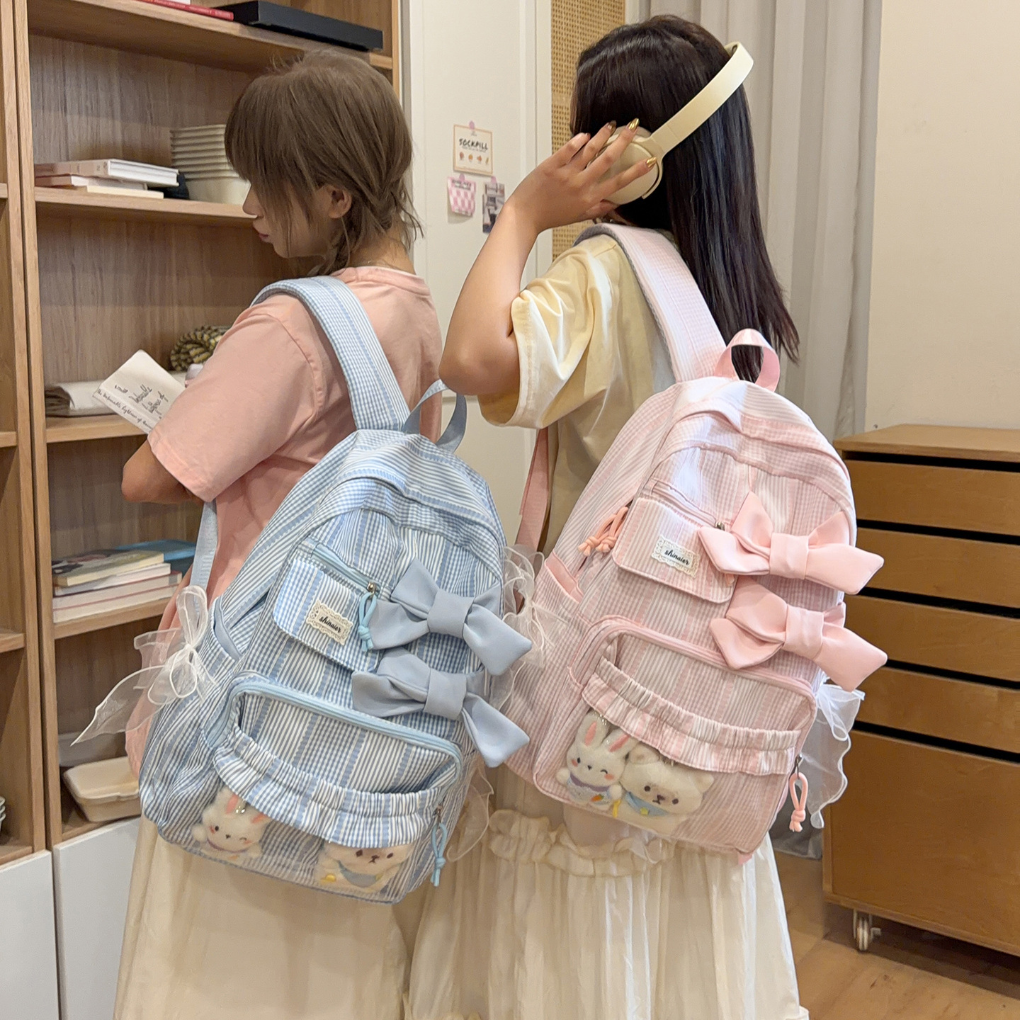 Bow Backpack for Women New Campus Sweet Girl Commuter Backpack Large Capacity Double Shoulder Bag