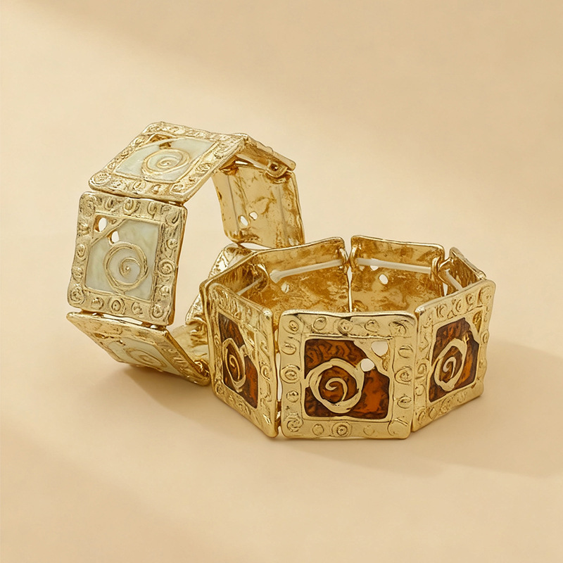 B94 Accessories Geometric Square Oil Drop Elastic Bracelet Gold Plated