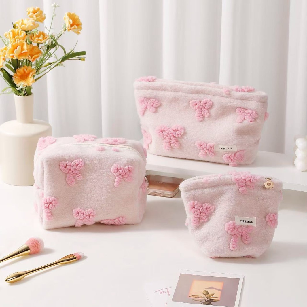 New Flower Cosmetic Bag Pink Storage Bag Canvas Skincare Portable Sweet Girl Handheld Bag