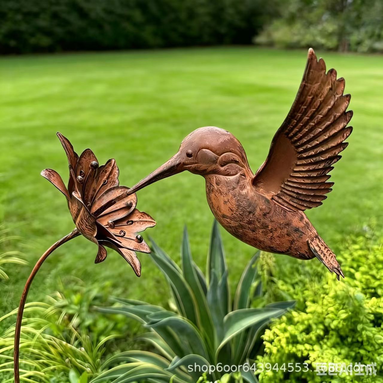 New Courtyard Garden Simulation Rust Bird on Flower Ground Insert Iron Art Craft Outdoor Decoration