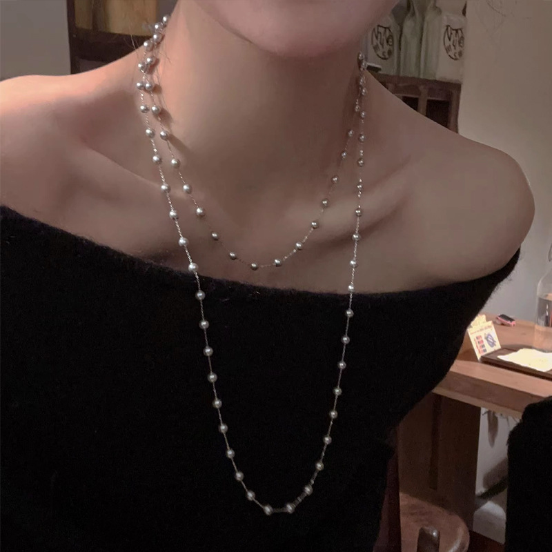 Starry sky pearl necklace women long sweater chain niche