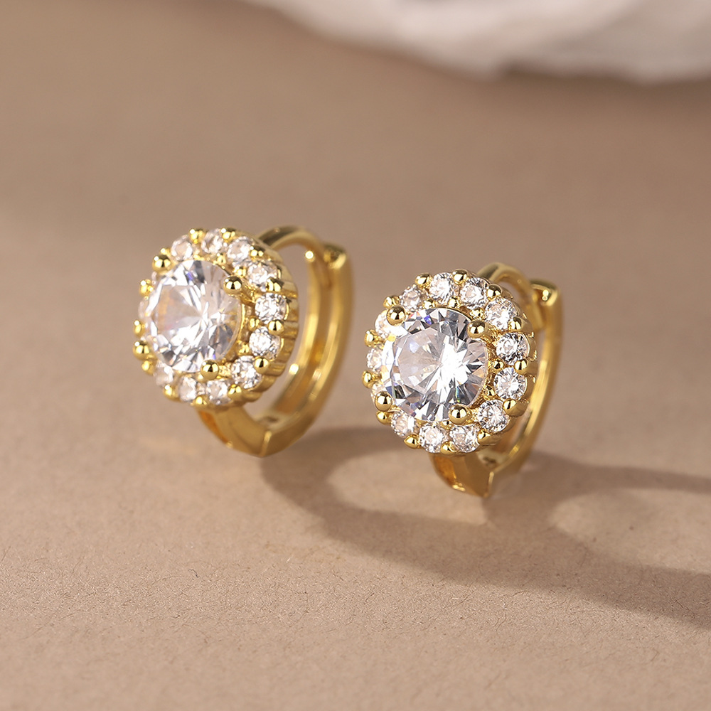 Round Sparkle Diamond Zircon Ear Cuff OL Simple Round Diamond Earring Gold Plated Earring Hoop