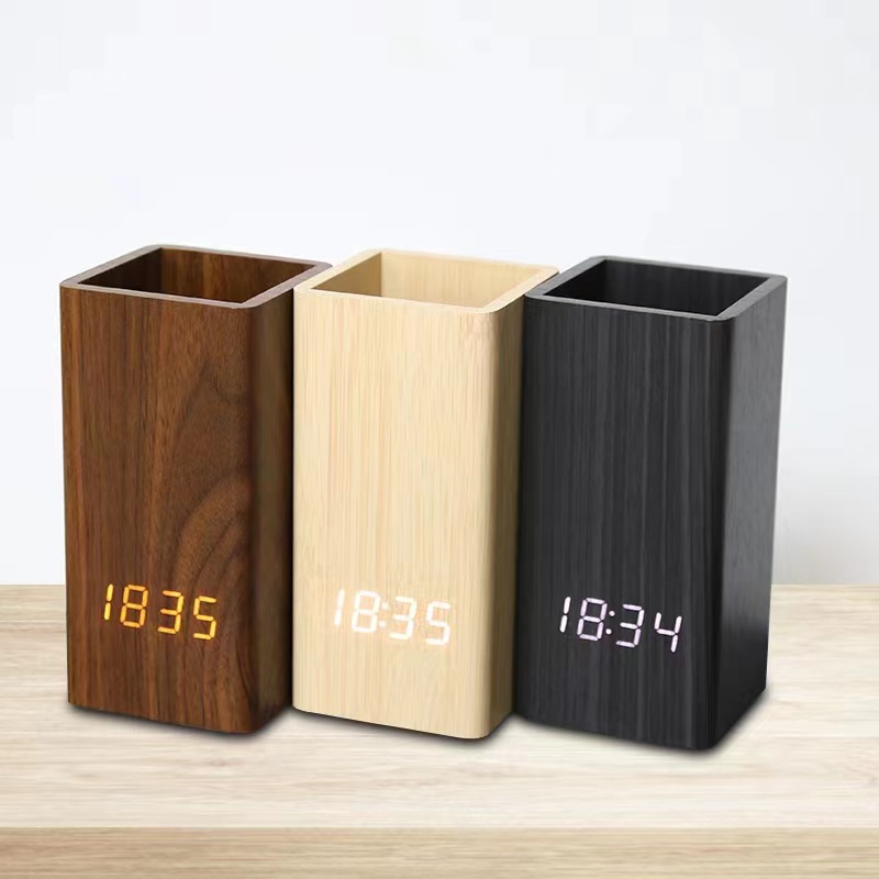 Pen Holder Clock LED Electronic Clock Student Stationery Desktop Alarm Clock Voice Control Perpetual Calendar Electronic Clock Thermometer