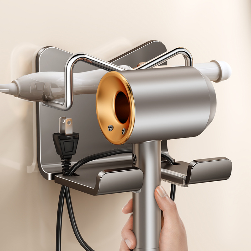 Stainless Steel Hair Dryer Storage Rack Bathroom No-drilling Hair Clip Storage Wall-mounted Clip Curling Iron Bracket
