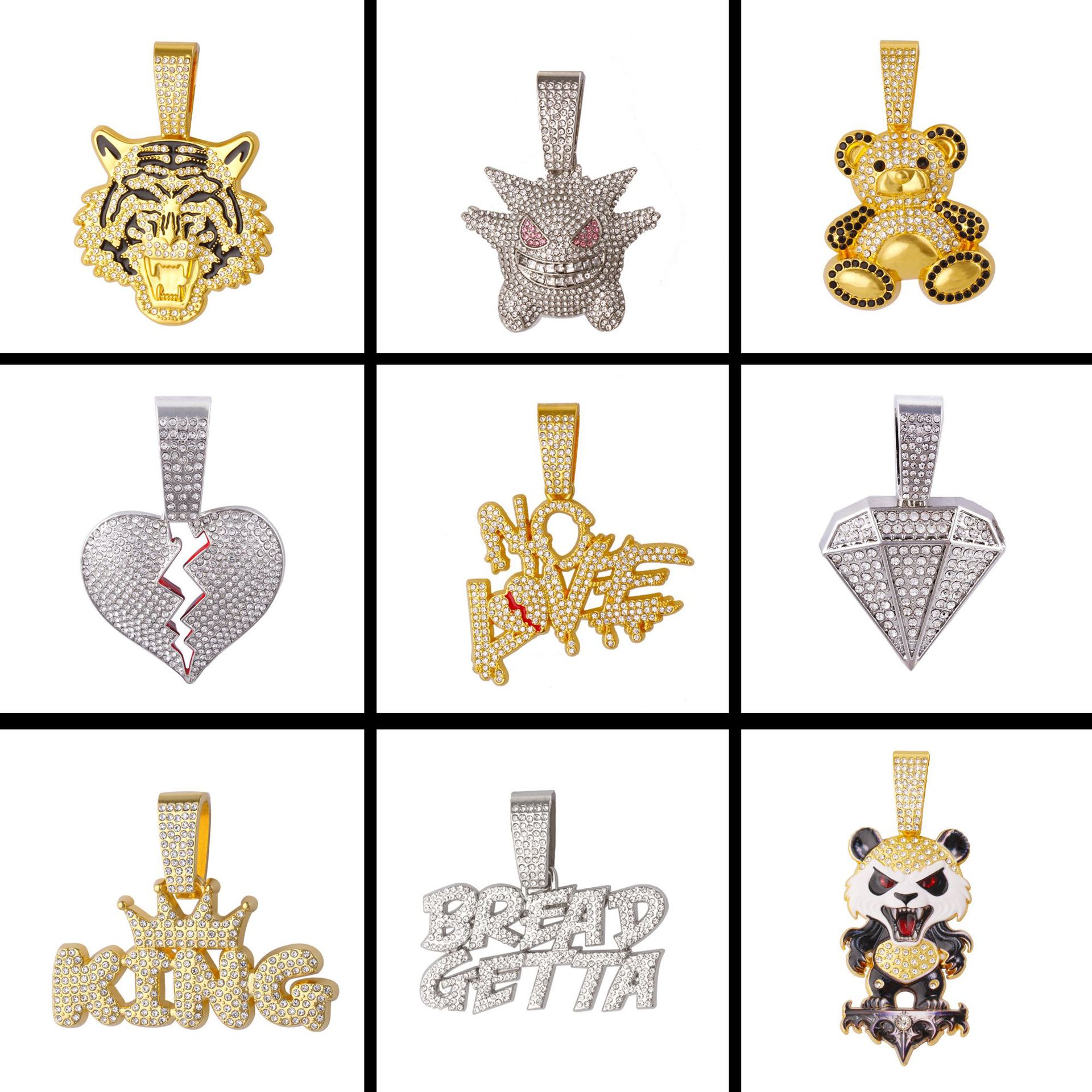 Street pendant collection Gengar bear tiger head cross pendant hip-hop jewelry
