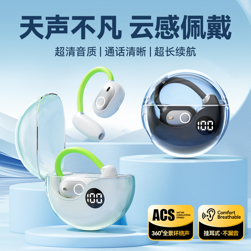 OWSM80 New Transparent Ear Clip Bluetooth Earphone with Bright Display and Long Battery Life Open Ear Headphones