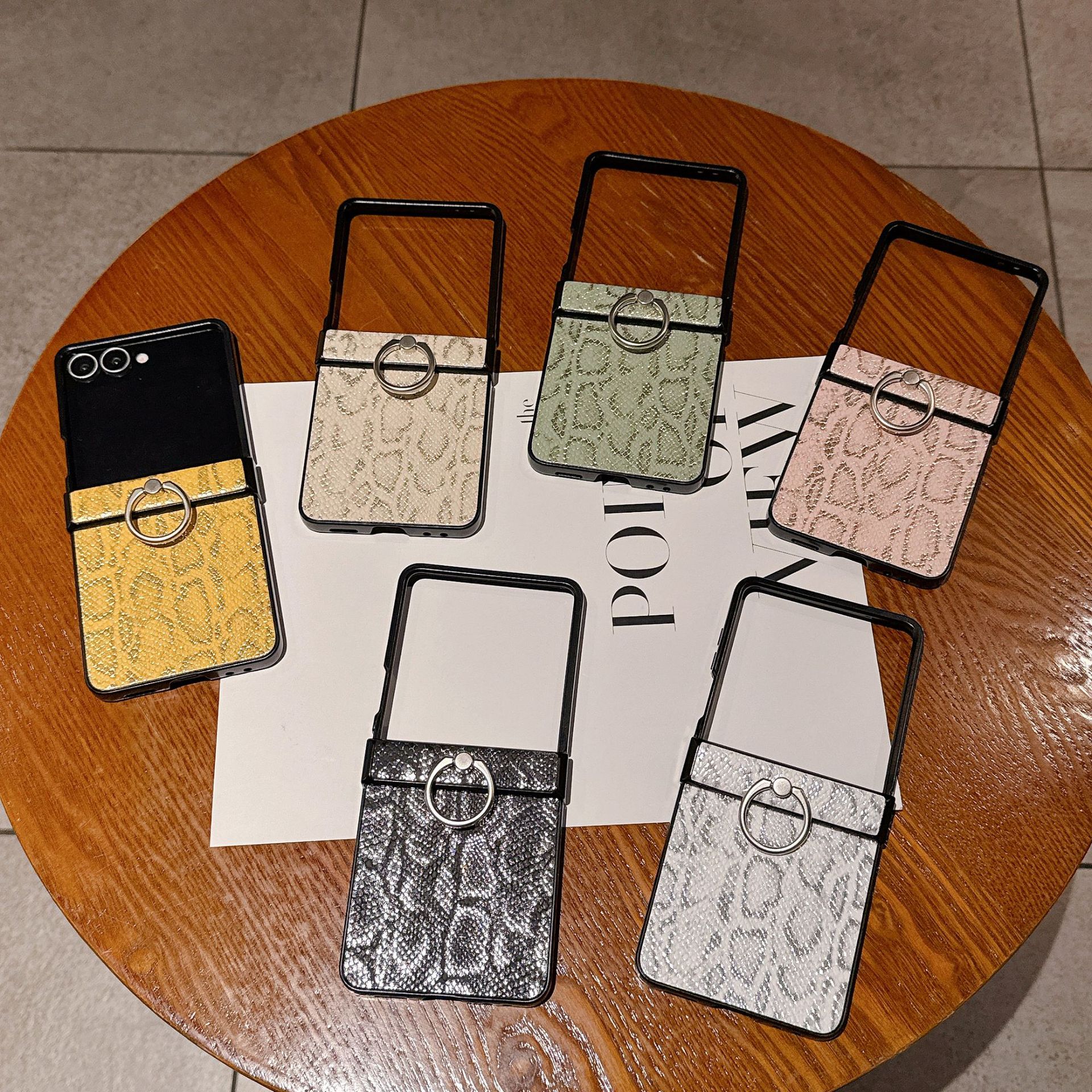 Leather snake print finger ring holder for Galaxy Z Flip8/7/6 phone case Samsung 5th generation folding protective case