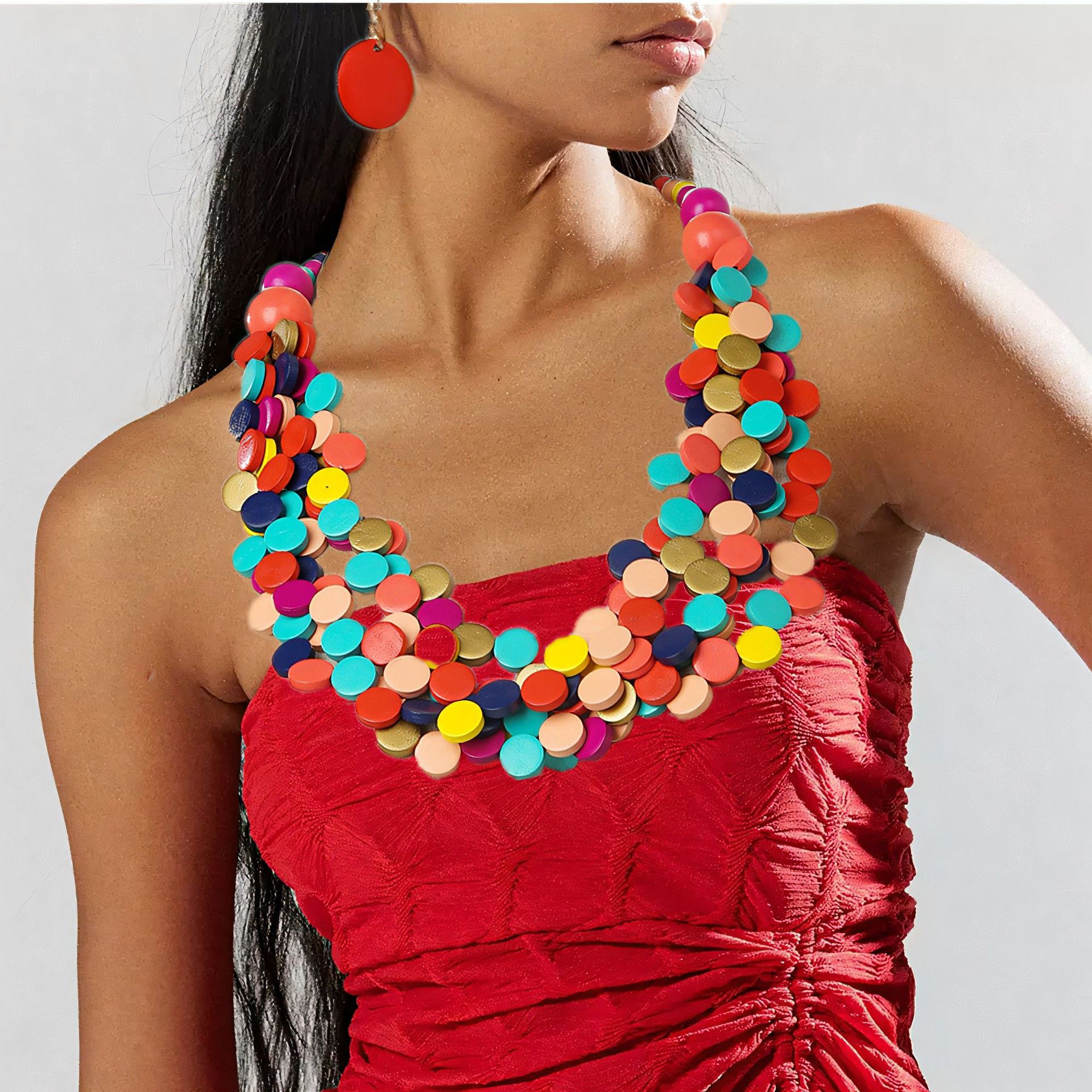 Ethnic style irregular wooden pieces bead multi-layer necklace and earring set sweater chain banquet accessories necklace