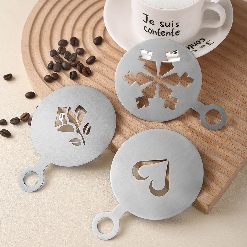 Coffee latte art stencil mold, stainless steel fancy coffee piping mold, milk foam stencil, spray powder stencil
