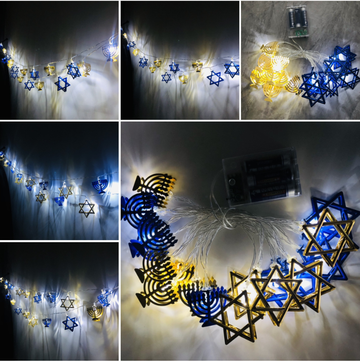LED Menorah Star of David Light String, Hexagram Star of David Light String, Christmas Hanukkah Decorative Lights