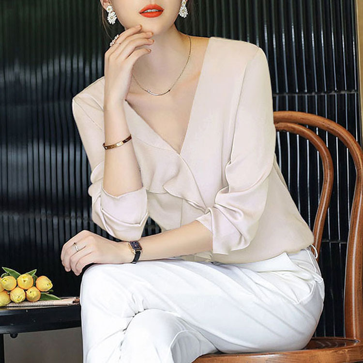 2026 Early Autumn New S536 Heavyweight Silk Shirt Women Ruffle Mulberry Silk Top