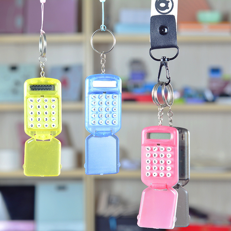 Transparent Mini Calculator Pocket Flip Calculator Student Portable Keychain Pendant Calculator