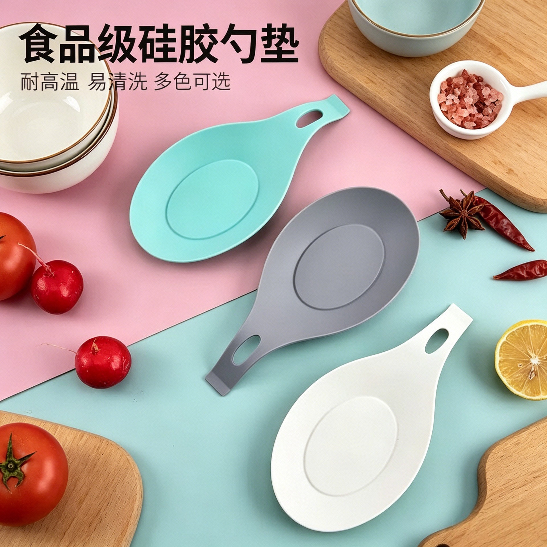High-temperature resistant silicone kitchen tool rest mat, home soup spoon and spatula rest, anti-spill counter mat