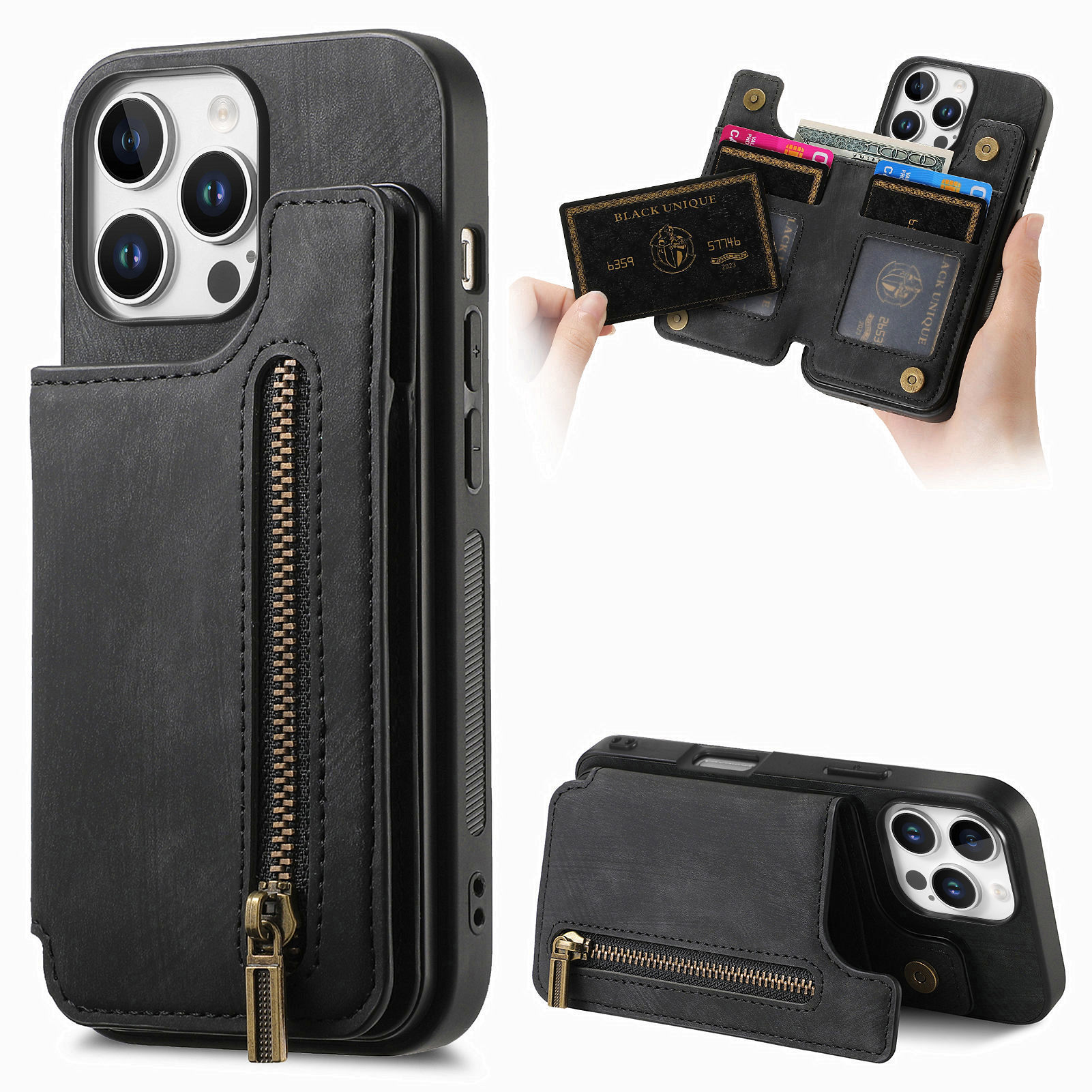 For Apple 18pro phone case left-right flip card holder iphone18 zipper card slot anti-drop leather case