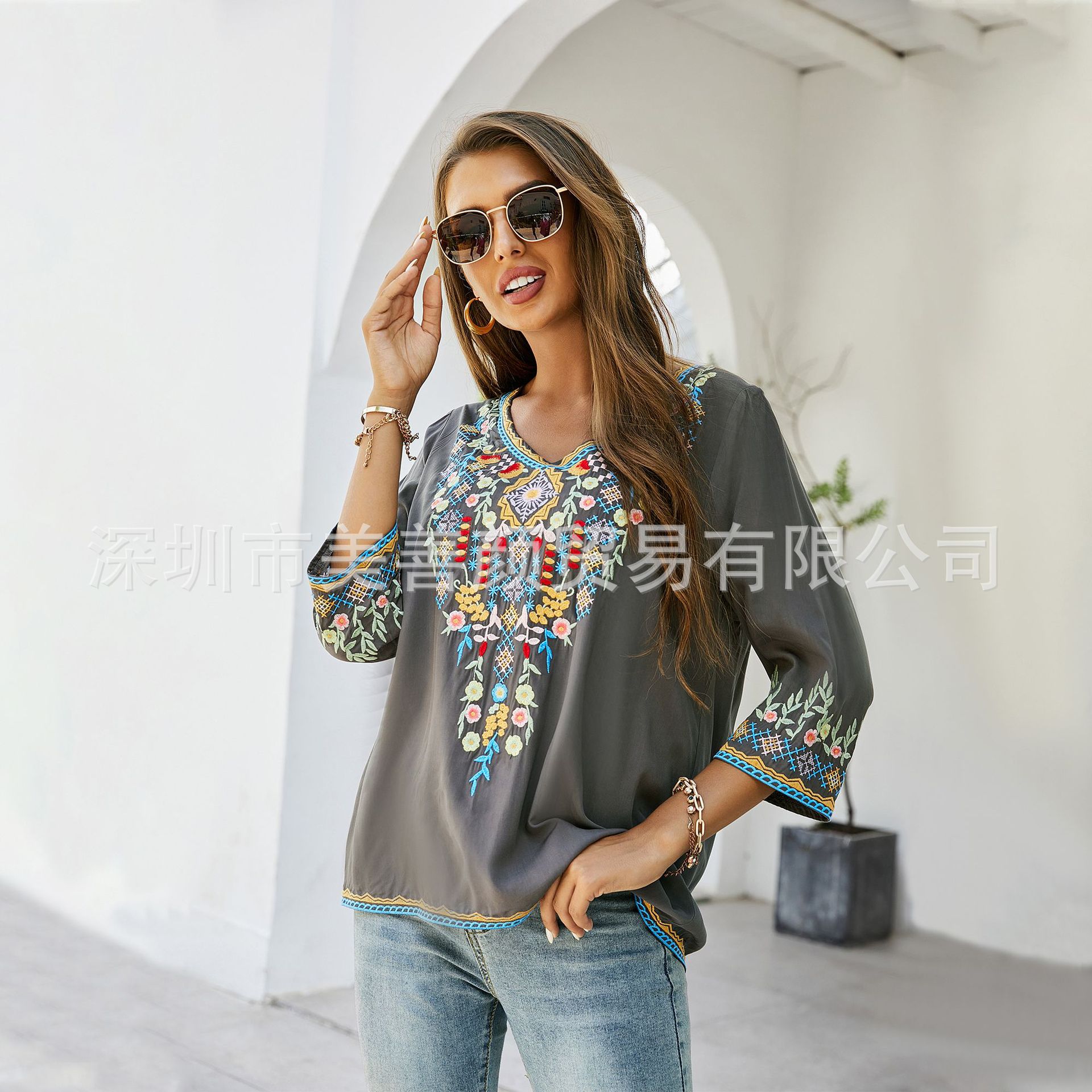 Spring/Summer 2026 Women's New Embroidered Loose-Fit Shirt for Overseas