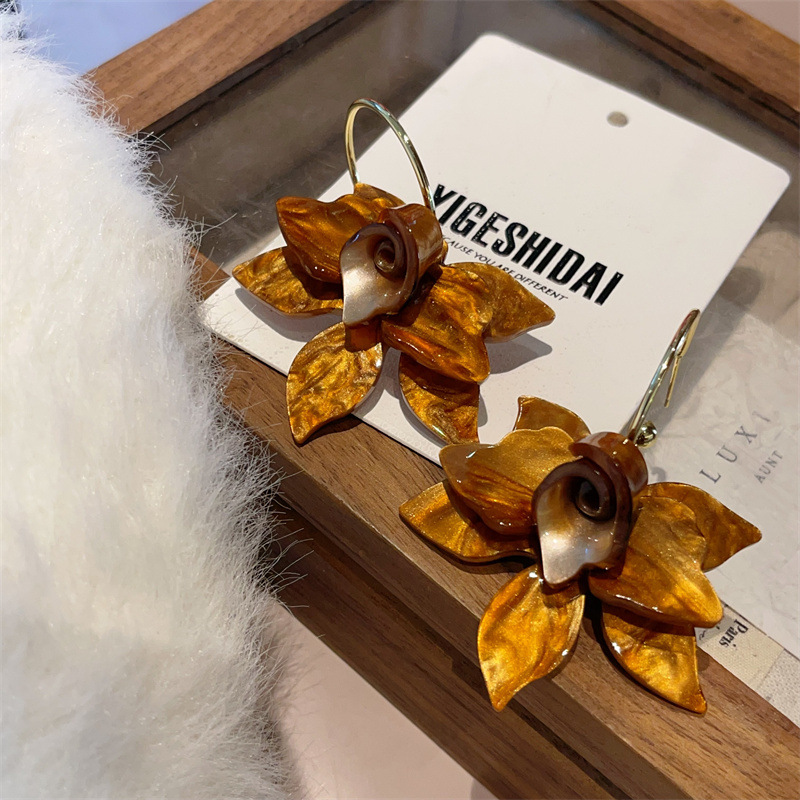 Gardenia White Coffee Flower Earrings Niche Exaggerated Petal Ear Accessories