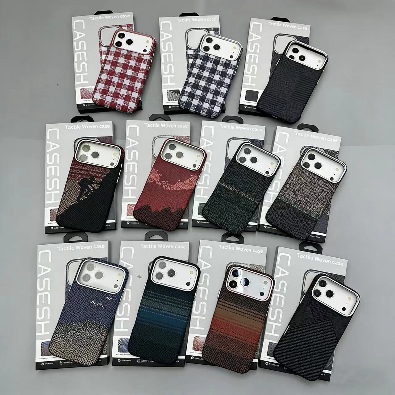 For iPhone 17 Pro Max Large Hole Houndstooth Phone Case Apple 16 Built-in Magnetic Woven Texture 15 Hard Case