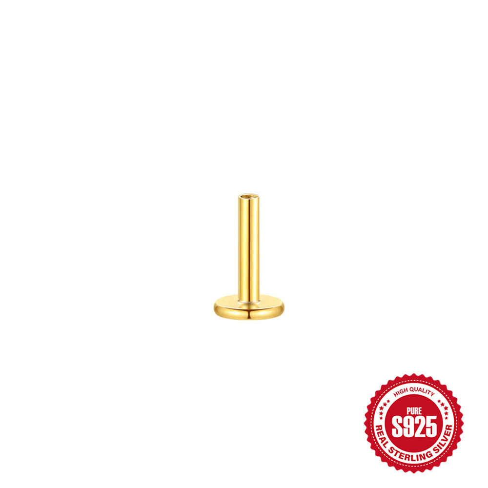 S925 sterling silver flat head threaded rod accessories multi-size threaded piercing rod earring accessories