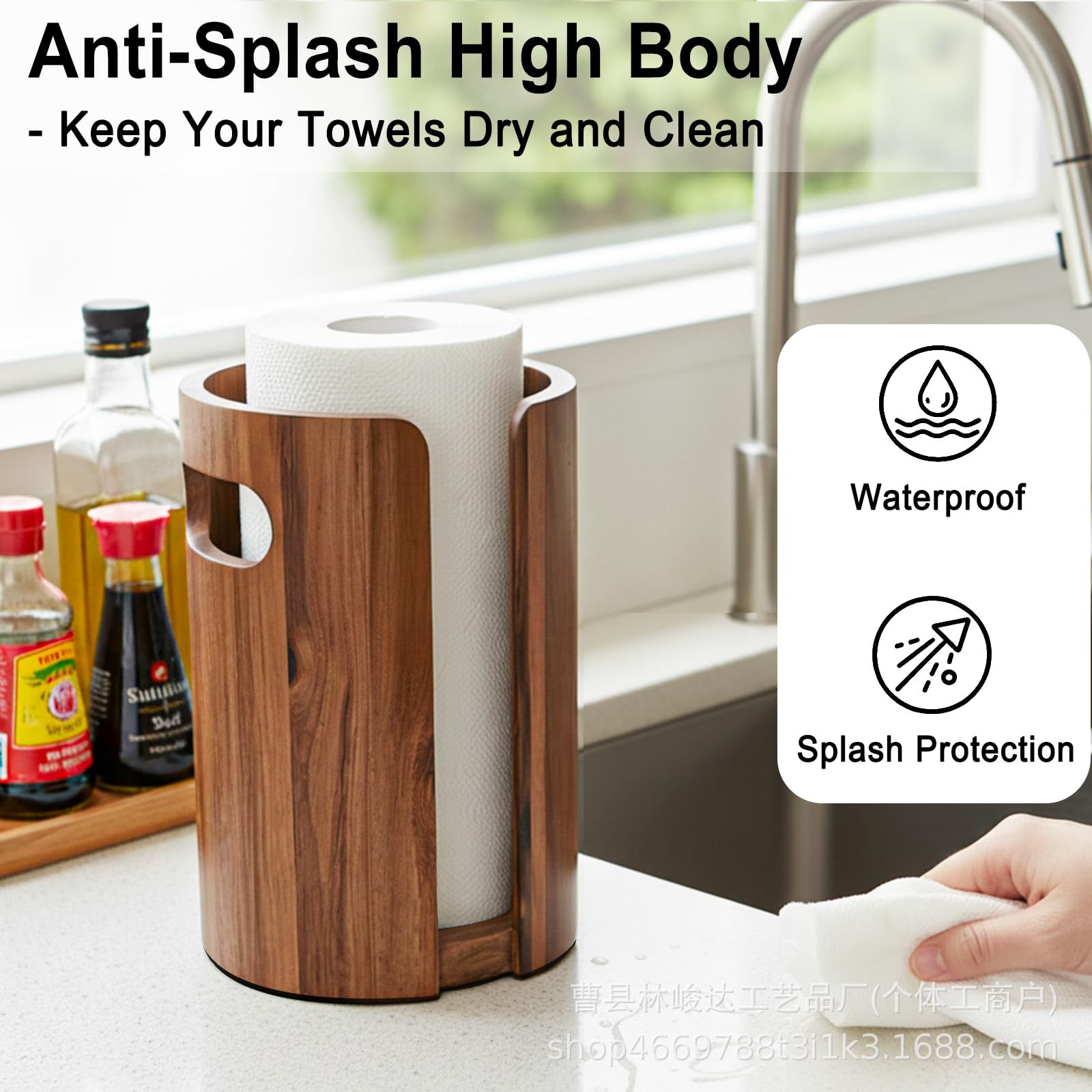 New kitchen countertop paper towel rack, wooden household tissue storage rack, multifunctional rotatable handle paper towel holder