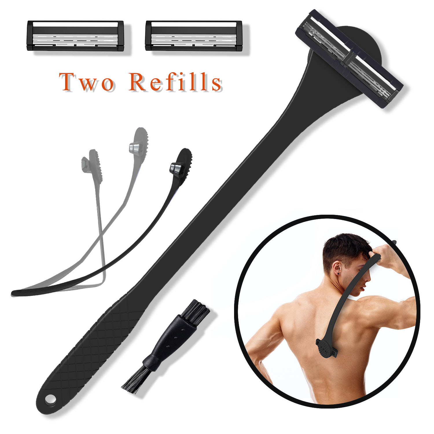 25 New 2-in-1 Back Hair Shaver Manual Three-Blade Large Razor Body Hair Razor Scrub and Shave Integrated Tool