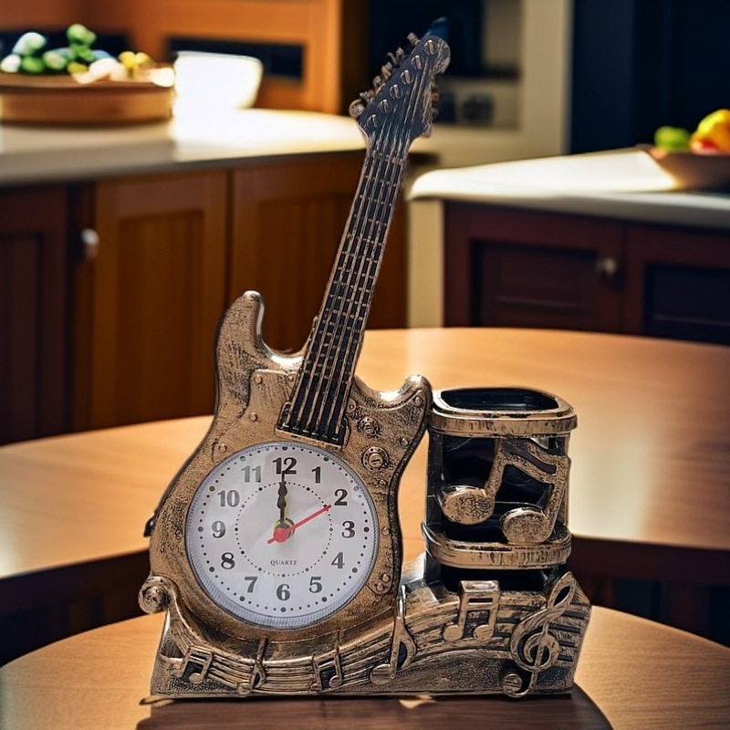Guitar Alarm Clock with Pen Holder Desktop Ornament Clock Pen Socket Clock Student Gift Birthday Gift Creative