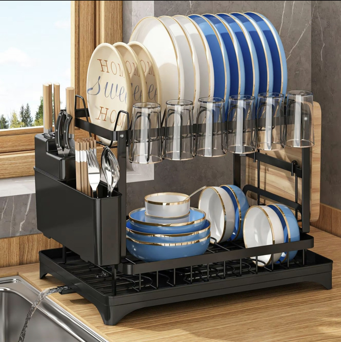 kitchen storage rack bowl dish plate storage rack drain rack home use multifunctional bowl rack chopstick cup storage rack