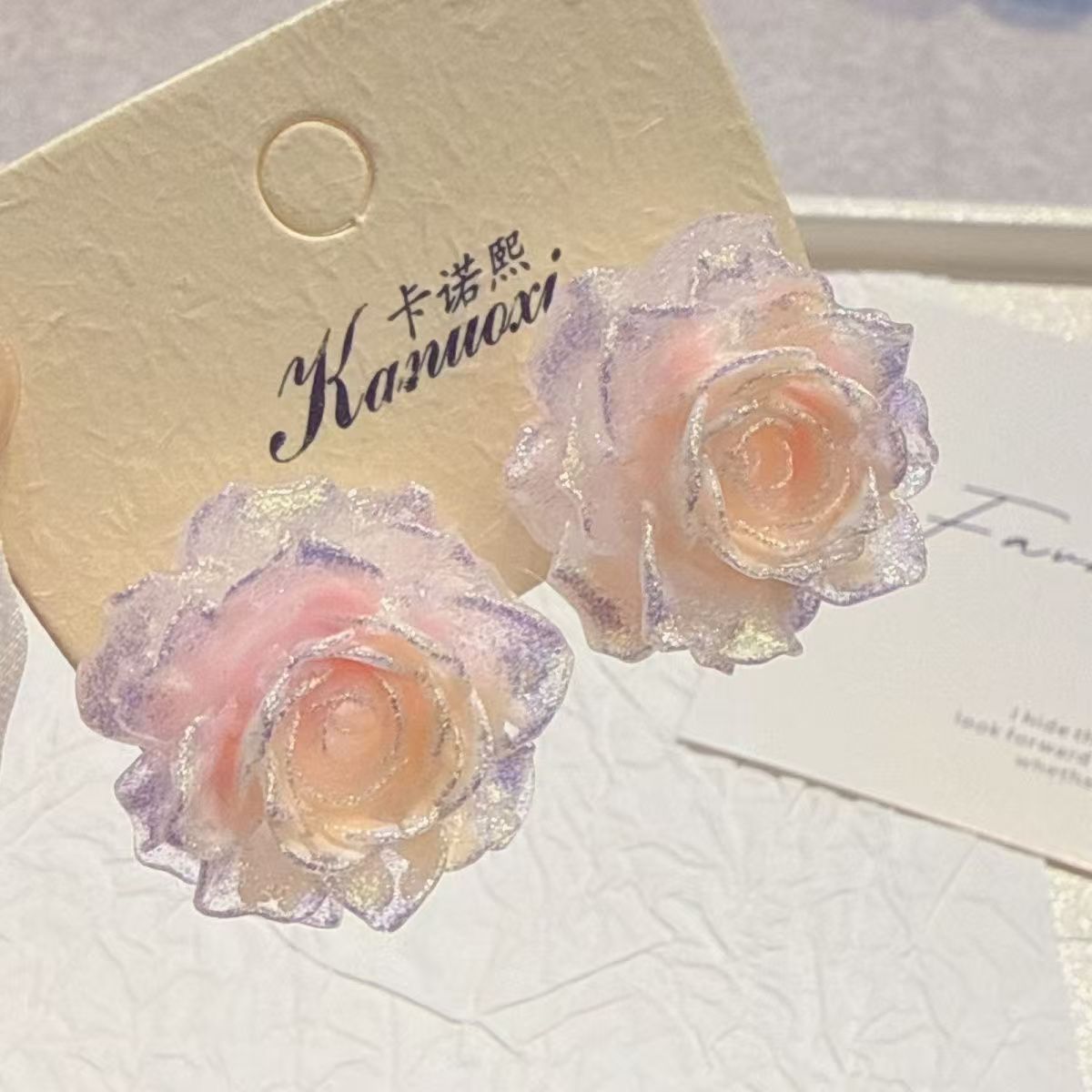 Rose Flowing Light Oil Painting Style Earrings Fine Gradient Rose Flower Stud Earrings Ear Accessories