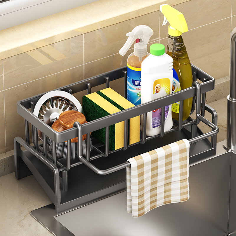 Kitchen Drain Rack, Sink Shelf, Dishcloth Holder, Sponge Drain Basket, Cleaning and Storage for Kitchen Supplies