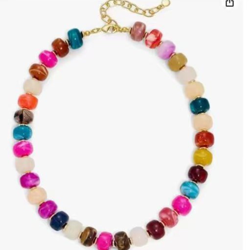 New Exaggerated Style Large Heart Glass Pendant Crystal Contrast Color Bead Bracelet Acrylic Bead Necklace