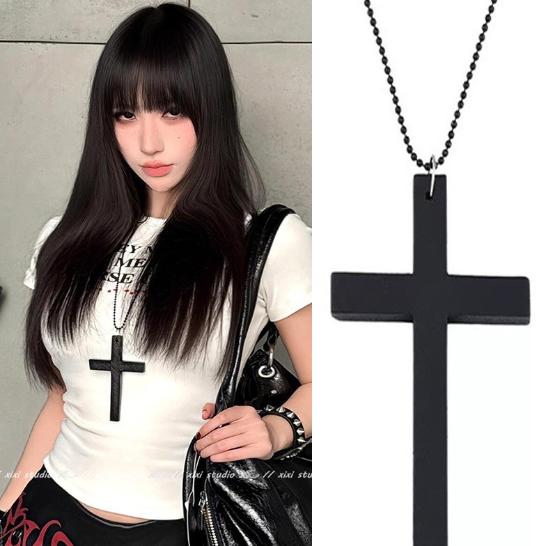 Halloween Accessory Wooden Cross Necklace for Men and Women Long Sweater Chain