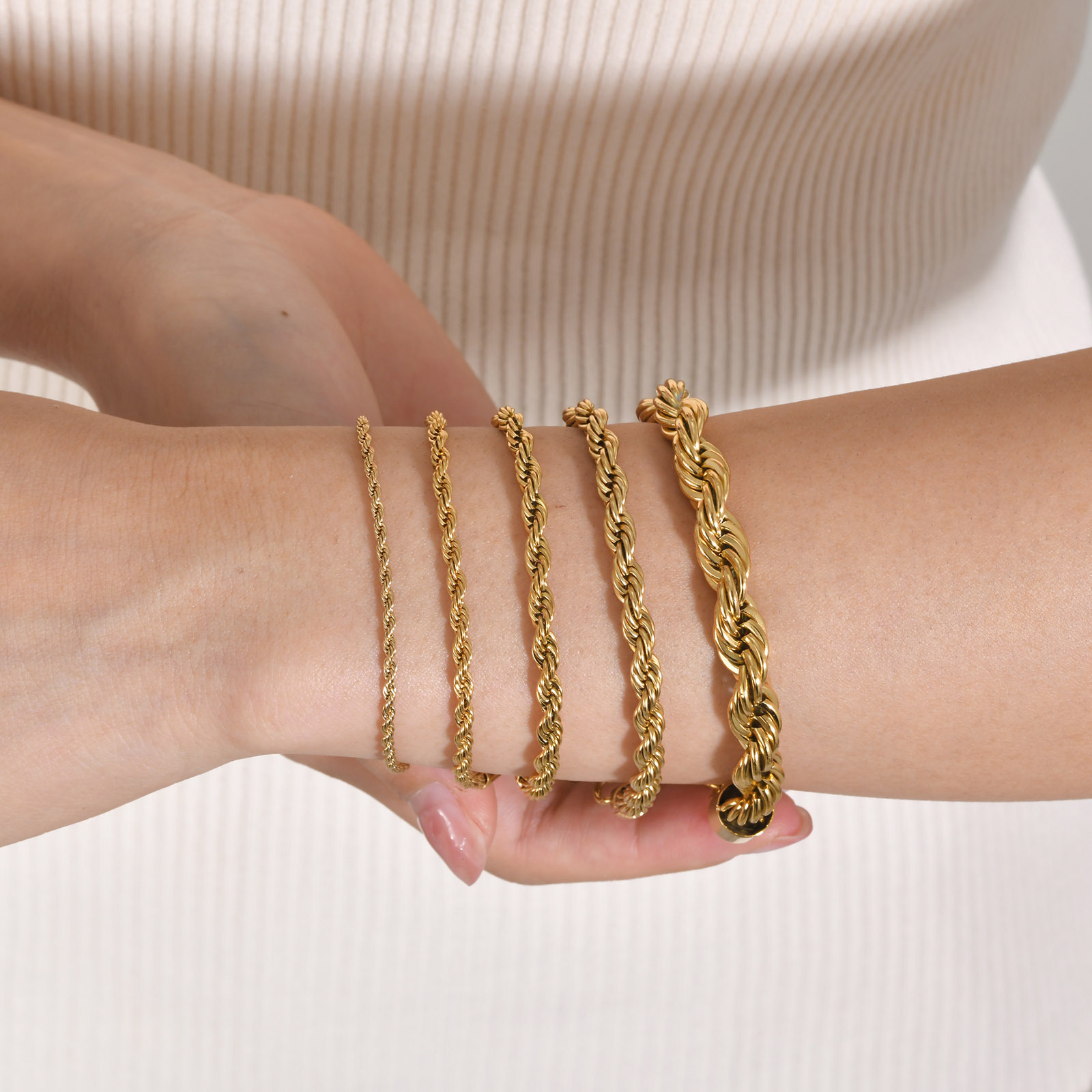 Titanium Steel Hemp Rope Bracelet Thick 2/3/4/5/8MM Unisex Women's Gold-Plated Stainless Steel Accessories